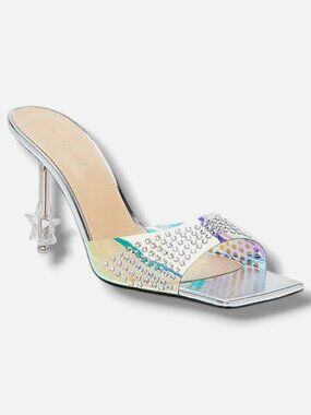 Mach & Mach Women's Silver Crystal-Embellished Star Mules Shoes Size EU:39 US:9